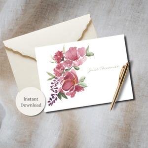 Printable Blank Greeting Card Watercolor Floral Just Because Notecard for Friend Botanical  Notecard PDF Download