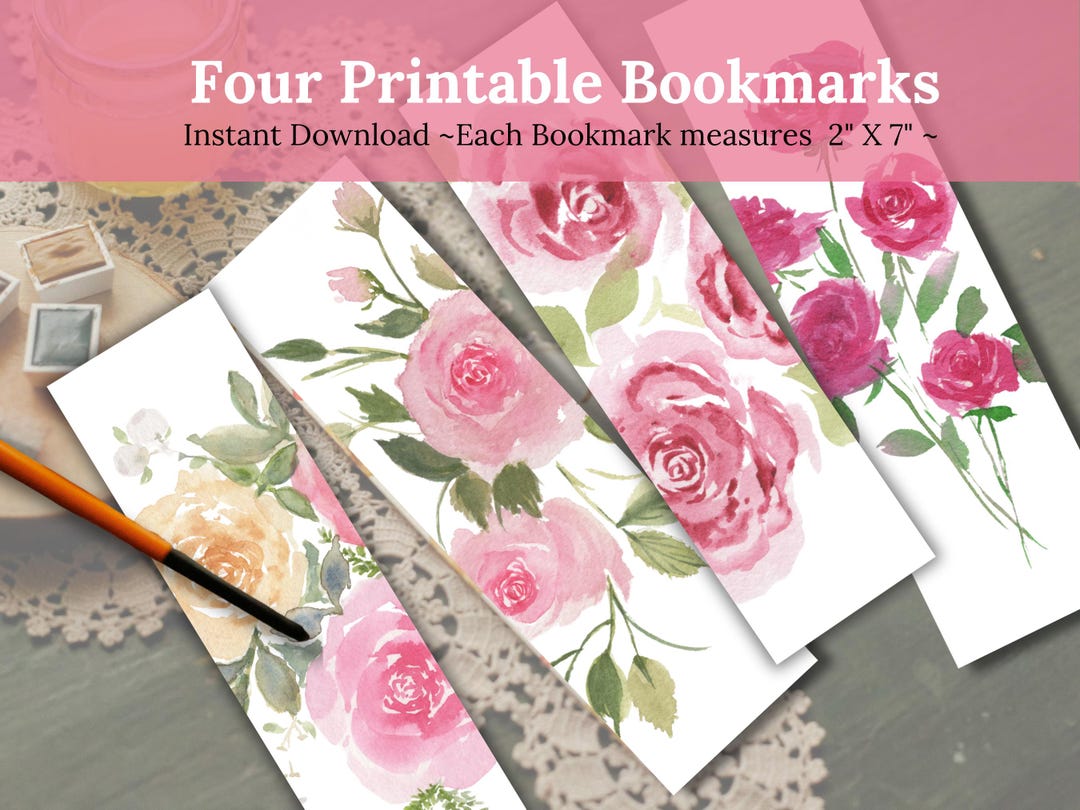 Watercolor Rose Bookmark Set Printable Floral Book Club Favors PDF ...