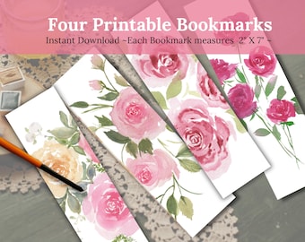 Marcapáginas con rosas de acuarela, imprimible, para club de lectura, descarga en PDF