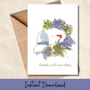 Carte aquarelle maison neuve imprimable pendaison de crémaillère agent immobilier client cadeau boîte aux lettres florale art avec félicitations pour la nouvelle adresse