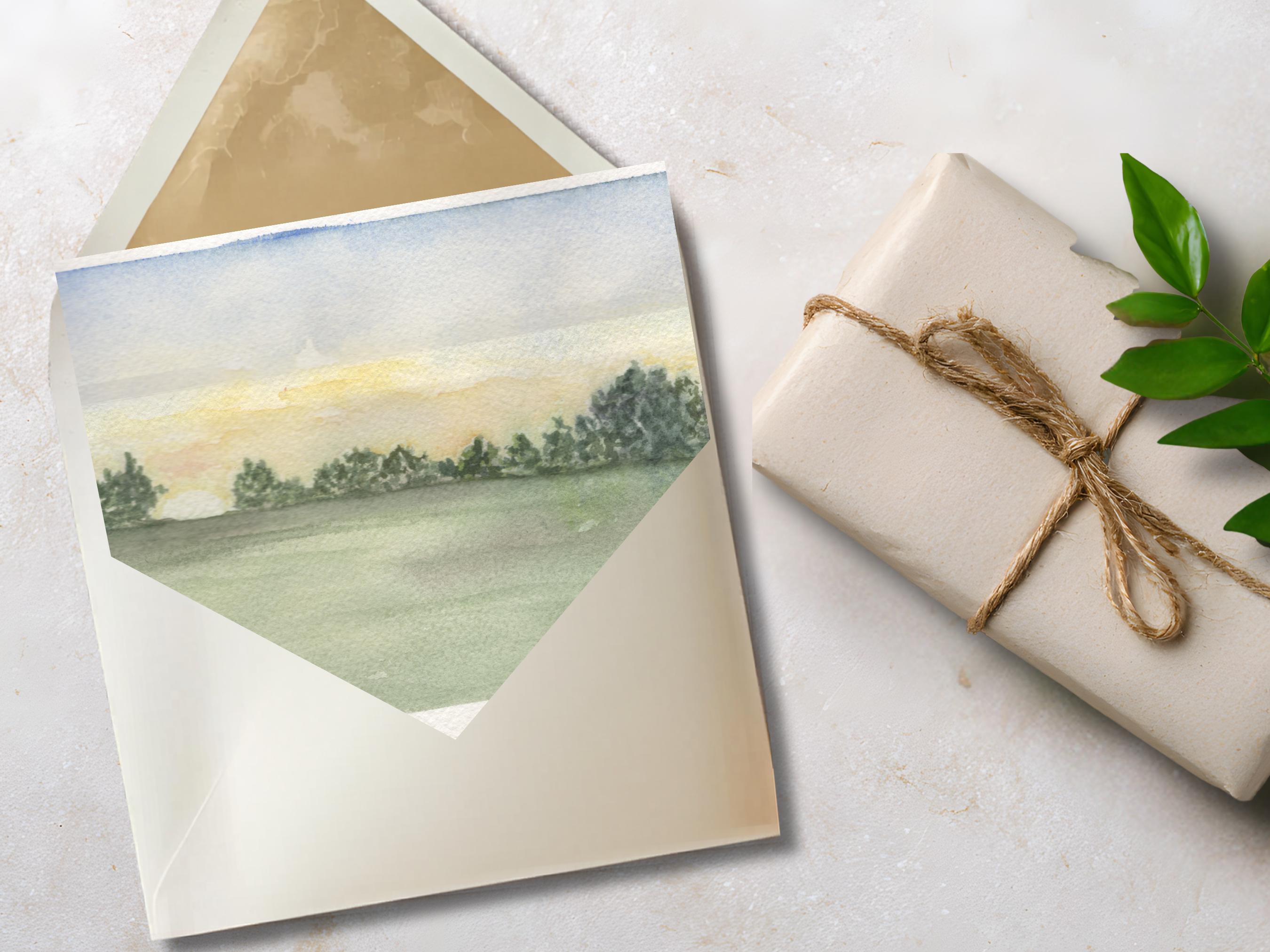 Misty Forest Watercolor Card Serene Pine Tree Landscape Stationery ...