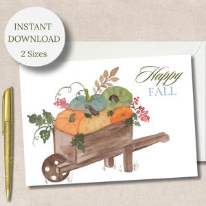 Watercolor Autumn Greeting Cards Happy Fall & With Gratitude Note Card Set Printable Thank You or Thinking of You Stationery 7 X 5  + A2