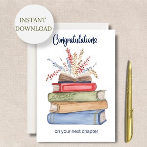 Watercolor Floral Congratulations Card Printable Graduation Retirement New Job PDF Digital Download