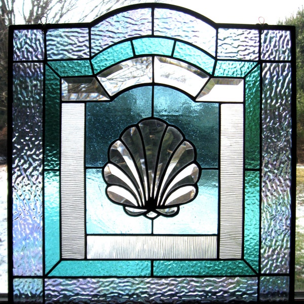 Colwyn Bay Beveled seashell cluster Stained Glass Panel Window sun catcher