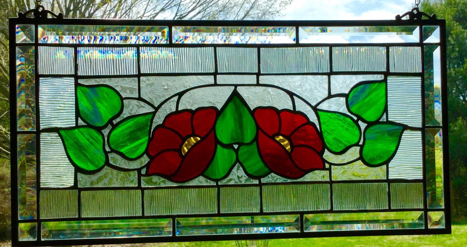 Hanging stained glass window panel Rectangle Beveled glass Etsy