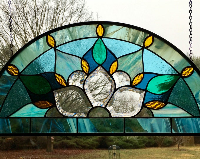 Half Round Arched Peacock Colored Bevel Cluster Hanging Etsy