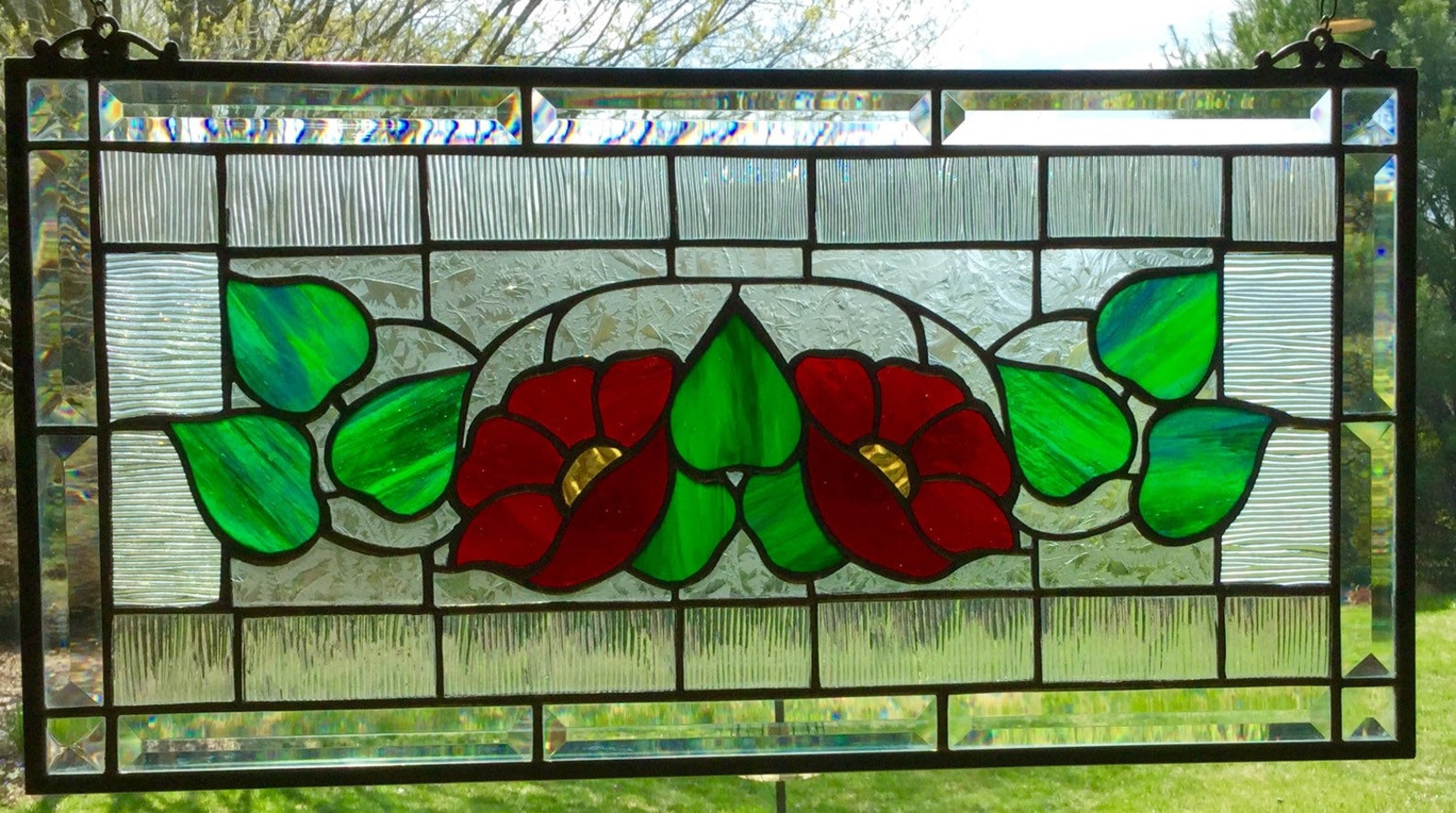 Hanging stained glass window panel Rectangle Beveled glass Etsy