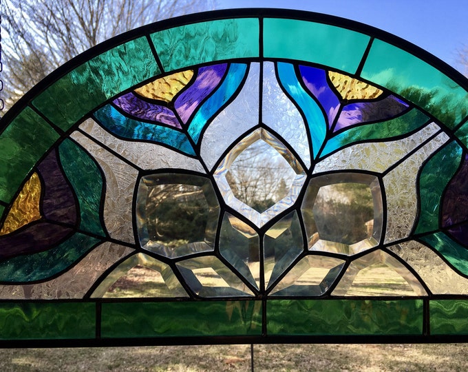 Half Round Arched Peacock Colored Bevel Cluster Hanging Etsy