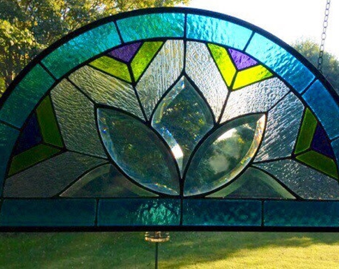 Half Round Arched Peacock Colored Bevel Cluster Hanging Etsy