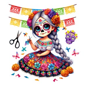 day-of the dead png,Día de los Muertos, la catrina png, sugarskull, calavera clipart, girly halloween, decorative skeleton, papel picado png