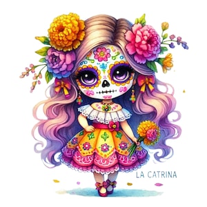Tag der Toten png, Catrina Clipart, la Catrina png, la Catrina, Zuckerschädel, Calavera Clipart, girly Halloween png, mexikanische Tradition