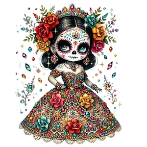 Día de los Muertos PNG, clipart de Catrina, La Catrina PNG, La Catrina, SugarSkull, Calavera Clipart, Halloween femenino, esqueleto decorativo
