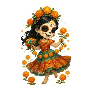 La Catrina PNG: girly goudsbloem suikerschedel clipart (digitale download)