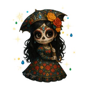 Tag der Toten png, Dia de los Muertos, Catrina Clipart, la Catrina png, Sugarskull, Calavera Clipart, girly Halloween, dekoratives Skelett