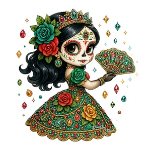 La Catrina PNG: Dia de los Muertos, illustraties suikerschedel (digitale download)
