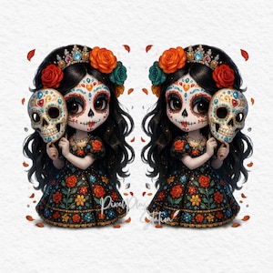 La Catrina png: Sugar Skull Girl clipart, Dia de los Muertos (digitale download)
