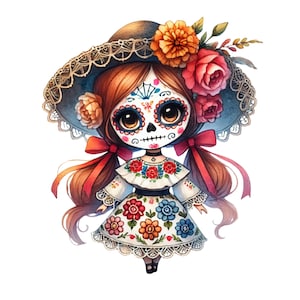 day-of the dead png, catrina clipart, la catrina png, la catrina, sugarskull, calavera clipart, girly halloween, decorative skeleton
