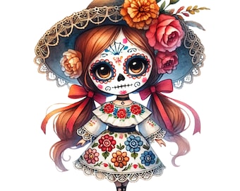 La Catrina png, suikerschedelmeisje clipart, dag van de doden (digitale download)