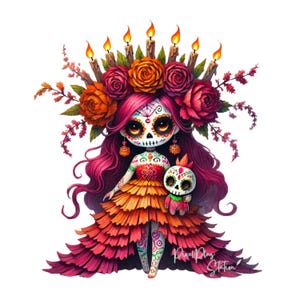 Tag der Toten png, Dia de los Muertos, Catrina Clipart, la Catrina png, Sugarskull, Calavera Clipart, girly Halloween, dekoratives Skelett