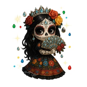 Tag der Toten png, Dia de los Muertos, Catrina Clipart, la Catrina png, Sugarskull, Calavera Clipart, girly Halloween, dekoratives Skelett