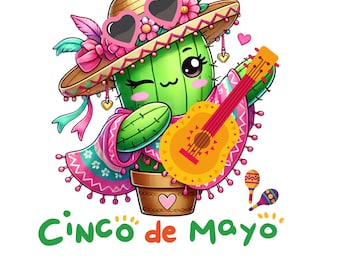 Cinco de Mayo Cactus PNG: Mexican Fiesta Clip Art (Digital Download)