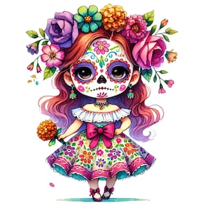 Tag der Toten png, Catrina Clipart, la Catrina png, la Catrina, Sugarskull, Calavera Clipart, girly Halloween png, mexikanische Tradition,