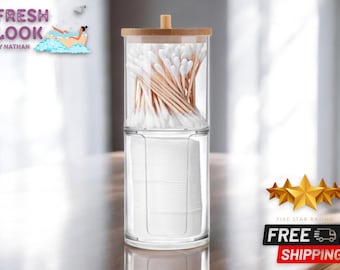 Acrylic Bathroom Organizer | Bamboo Lid Cotton Swab Holder