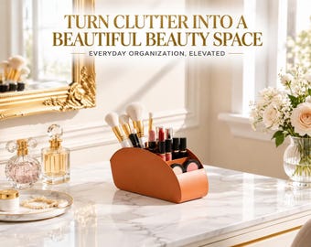 5 Compartment Makeup Organizer, Desk Storage Rack, Cosmetic Holder, Vanity Organizer, Stationery Storage Box, Minimal Workspace Decor