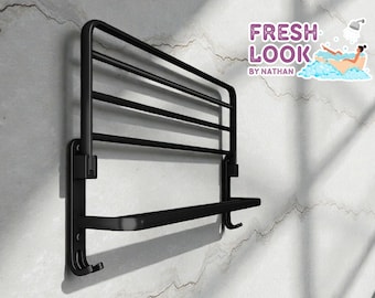 Matte Black Bathroom Towel Rack | Foldable Wall Mounted Storage
