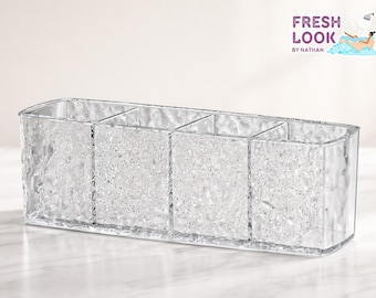 Clear Acrylic Makeup Organizer | Textured Vanity Storage Box, Skincare Display