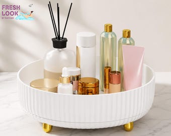 Rotating Round Makeup Organizer Tray | Easy Access Cosmetic Holder | Perfume Display Stand | For Bathroom Vanity Home | Space Saving Storage