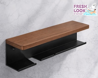 Wooden Hair Dryer Holder Shelf | Modern Bathroom Organizer, Toilet Paper Rack