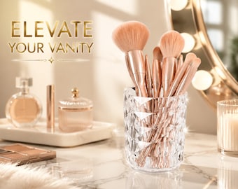 Clear Acrylic Makeup Brush Holder | Vanity Organizer Cup | Cosmetic Brush Storage Container | Makeup Desk Organizer Decor