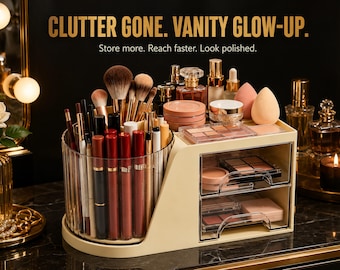 Rotating Makeup Organizer with Drawers | Vanity Storage for Skincare, Perfume, Brushes, Lipsticks & Daily Beauty