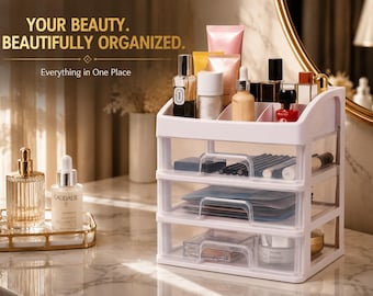 Desktop Cosmetic Organizer Drawer Storage Box Dust-Proof Makeup Organizer for Skincare Face Masks Brushes Vanity Bathroom