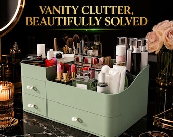Makeup Organizer With Drawer Storage | Cosmetic Box For Vanity | Lipstick Brush Holder | Skincare Countertop Desk Display