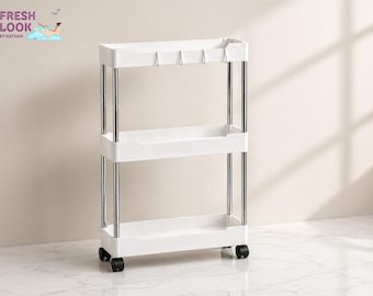 Slim Rolling Storage Cart | Multi-Tier Bathroom Organizer, Open Drain Shelves