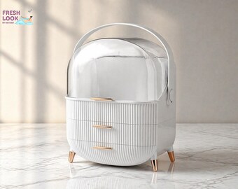 Makeup Organizer Box with Rotating Drawers | Transparent Lid Vanity Storage