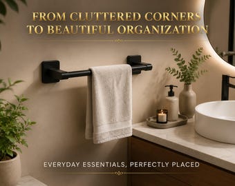 No Drill Towel Rack Wall Mounted | Bathroom Storage Bar Kitchen Organizer | Adhesive Towel Holder for Modern Home