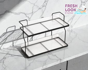 Bathroom Countertop Storage Rack | Two Tier Acrylic Panel | Skincare Makeup Holder | Vanity Toiletry Organizer | Space Saving Caddy