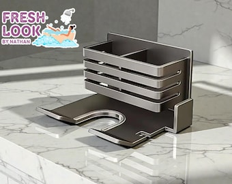 Wall Mount Hair Dryer Holder | Bathroom Organizer with Phone Shelf