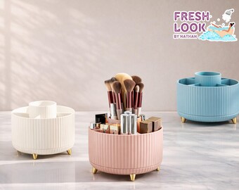 Rotating Makeup Holder | Solid PVC Vanity Organizer, Compact Cosmetic Storage