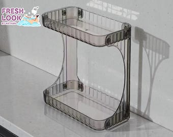 Bathroom Countertop Organizer | Two Tier Transparent Tray | Vanity Toiletry Caddy | Makeup Skincare Storage | Space Saving Design