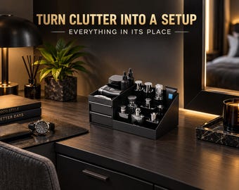 Mens Cologne Organizer | Perfume Grooming Storage Box | Countertop Dresser Organizer | Bedroom Vanity Gift for Him