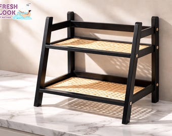 Bamboo Two-Tier Countertop Organizer | Vanity Skincare Display Shelf