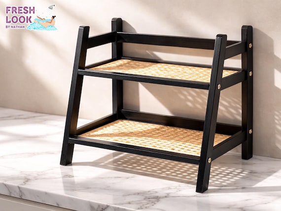 Bamboo Two-Tier Countertop Organizer | Vanity Skincare Display Shelf