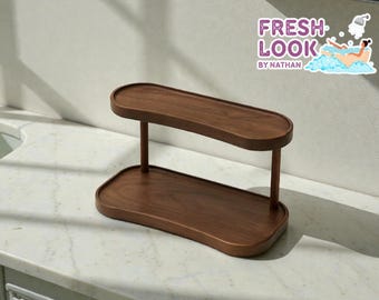 Wood Two Tier Bathroom Shelf | Vanity Organizer, Perfume Display