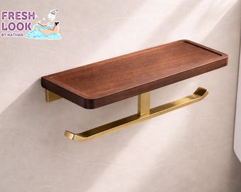 Wooden Top Toilet Paper Holder Shelf | Wall Mounted Bathroom Storage Organizer