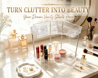 Transparent Makeup Organizer | Corner Bathroom Storage Shelf | Skincare Display Rack | Vanity Countertop Organizer | Beauty Storage