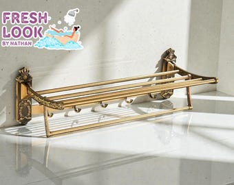 Wall Mounted Aluminium Towel Rack with Foldable Bar & Hooks